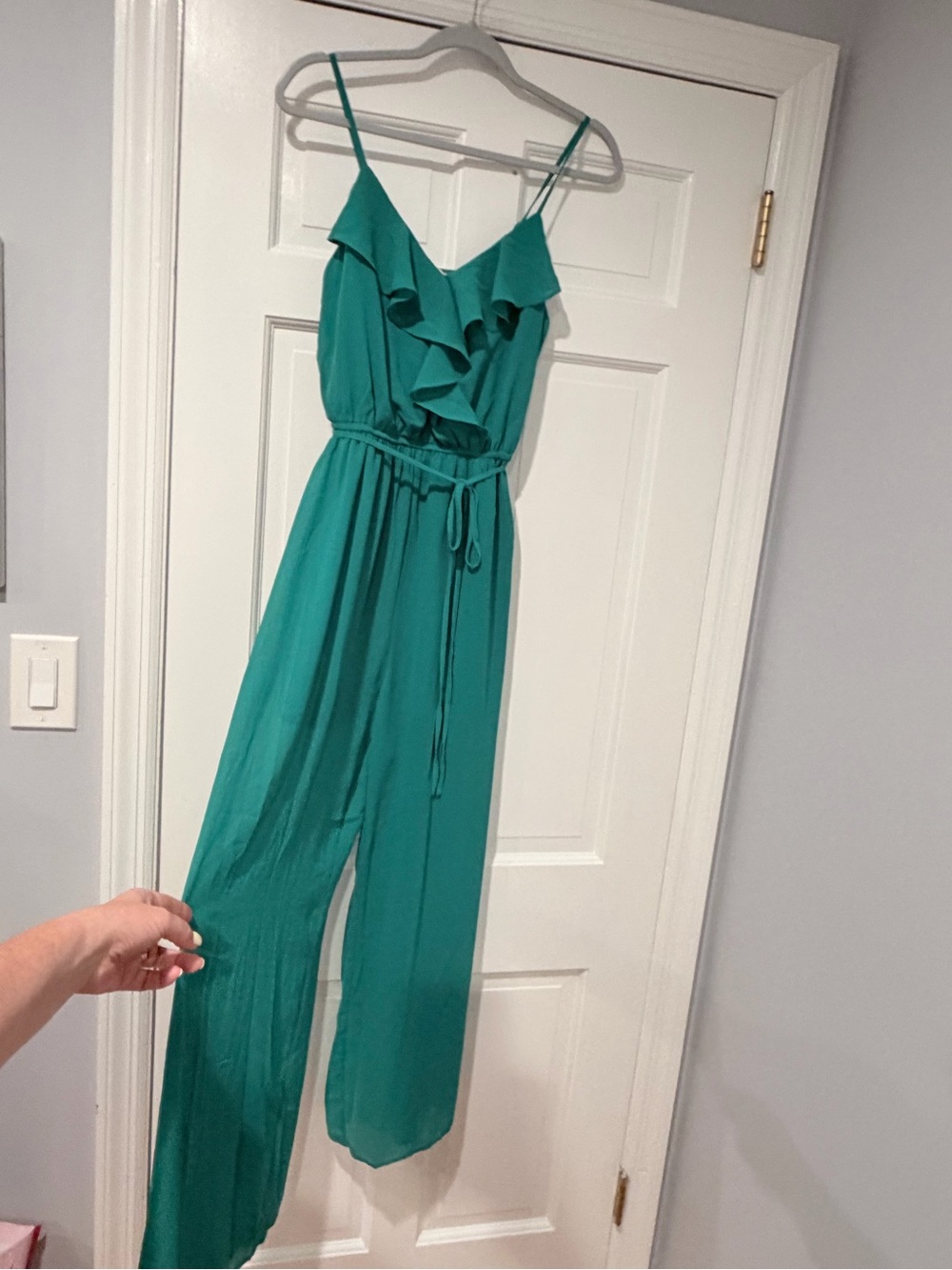 Andrée by Unit Teal Ruffle Wide Leg Jumpsuit Size Small NWT